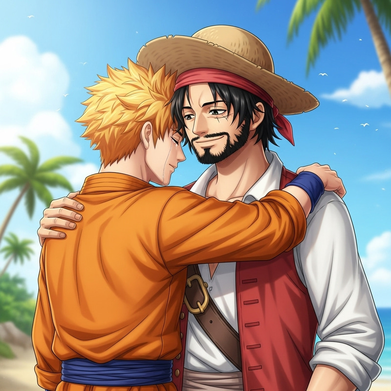 Goku and Luffy Tender Embrace | Martial Artist and Pirate Hug Goku and Luffy Tender Embrace | Martial Artist and Pirate Hug