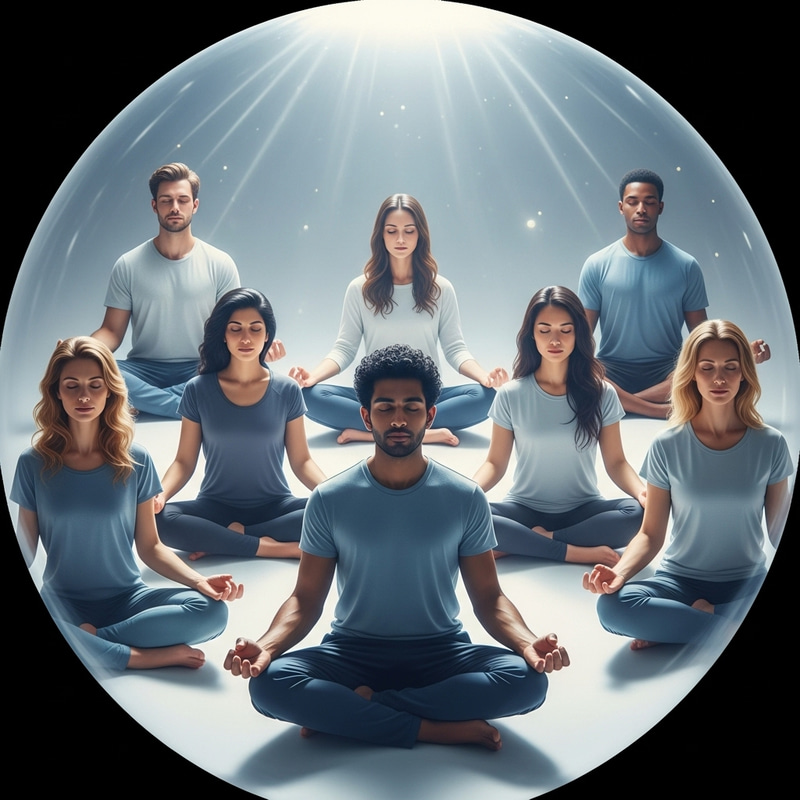 Serenity in Bright Sphere: Group of 8 in Meditation Serenity in Bright Sphere: Group of 8 in Meditation