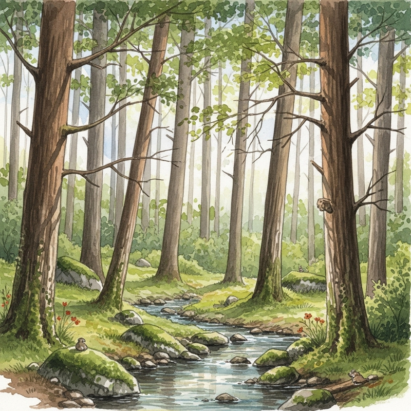 Tranquil Forest Watercolor Art Tranquil Forest Watercolor Art
