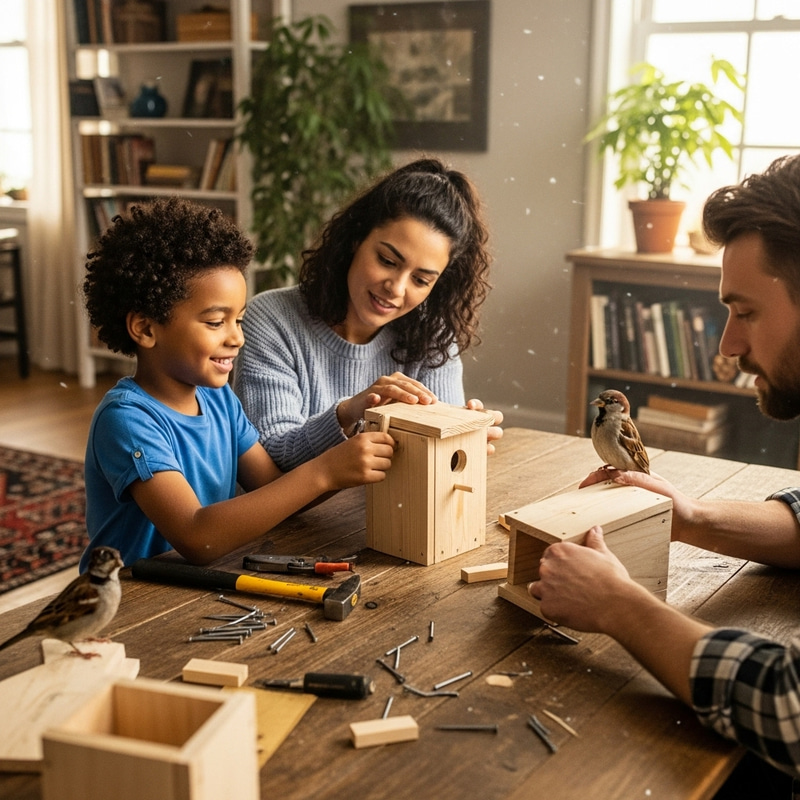Family Building a Birdhouse in Cozy Home | Kids Crafts Family Building a Birdhouse in Cozy Home | Kids Crafts