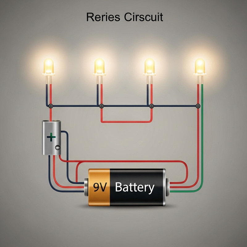 Realistic 9V Series Circuit with Glowing LED Lights