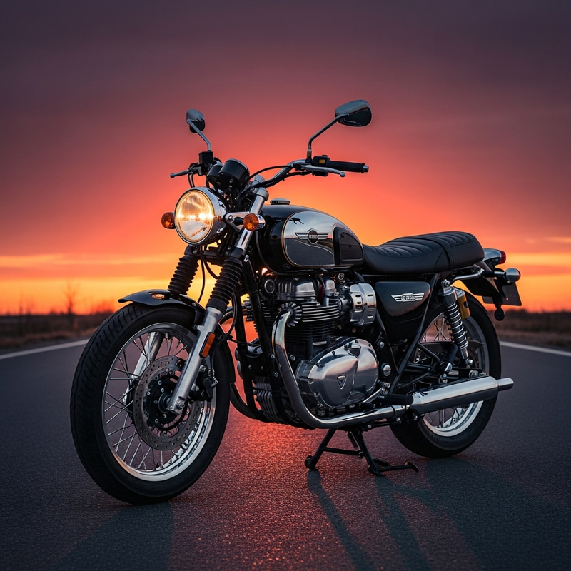 Classic-Style Motorcycle on Empty Street at Sunset