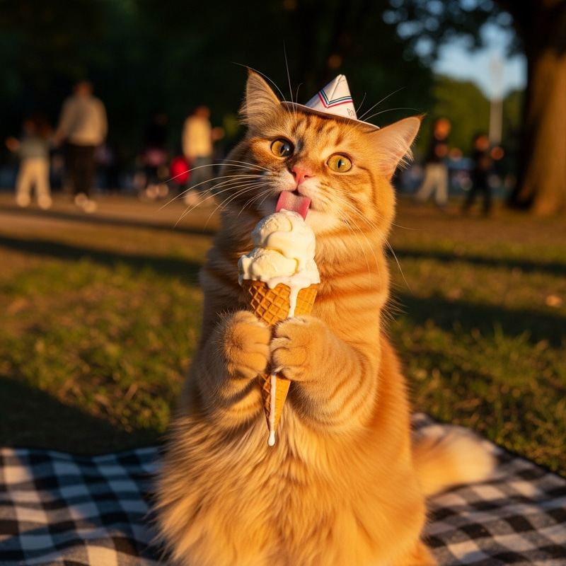 Cat Eating Ice Cream - Adorable Feline Indulging