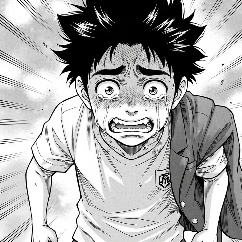 Emotional Manga Boy Crying Illustration