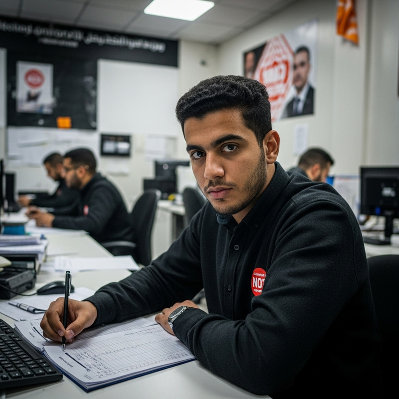Determined Project Coordinator in Busy Campaign Office - Documentary Style Photo