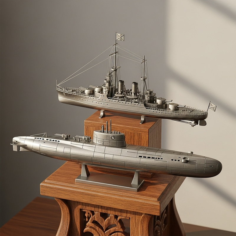 Warship and Submarine Trophy | Detailed Carved Stand Warship and Submarine Trophy | Detailed Carved Stand