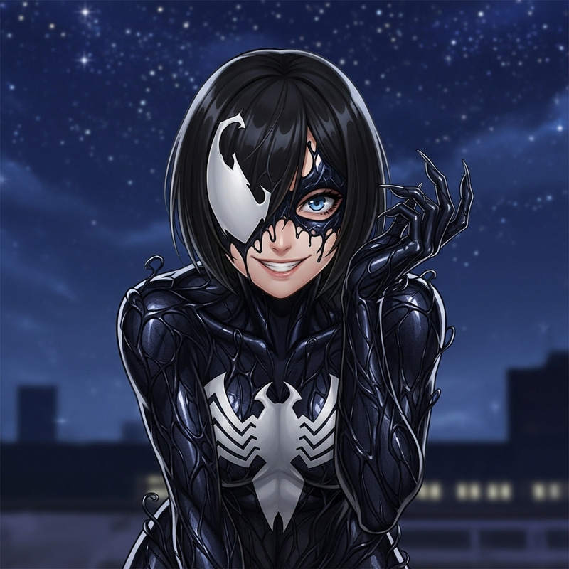 Teagan Croft as Raven in Black Symbiote Costume: Night Grin Shot Teagan Croft as Raven in Black Symbiote Costume: Night Grin Shot