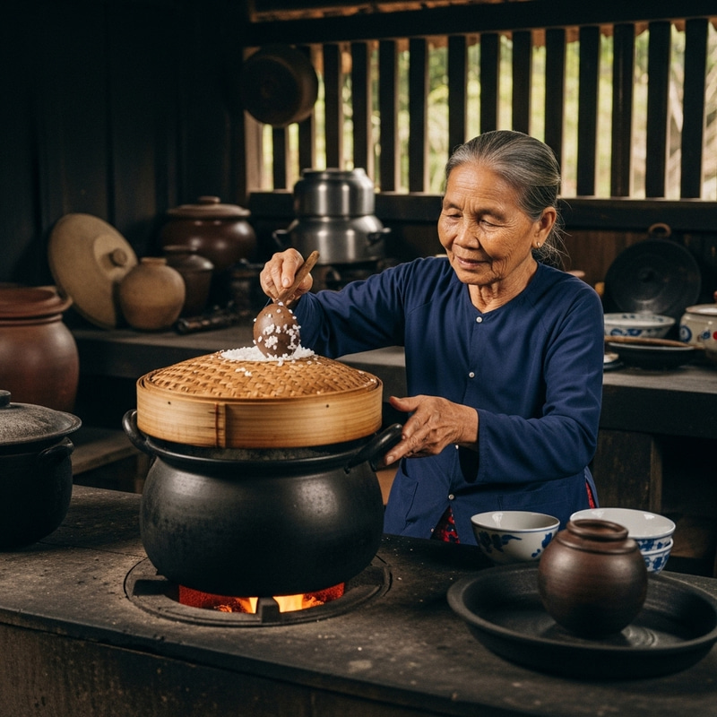 Cooking Rice in Rustic Vietnamese Kitchen | Bà Năm