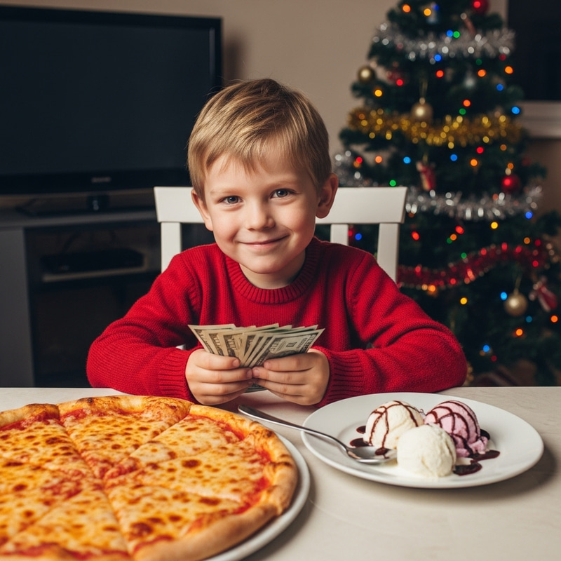 Kevin from Home Alone Counting Money with Ice Cream and Pizza Kevin from Home Alone Counting Money with Ice Cream and Pizza