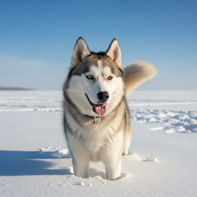 Create a Playful Husky in Snowy Field Create a Playful Husky in Snowy Field