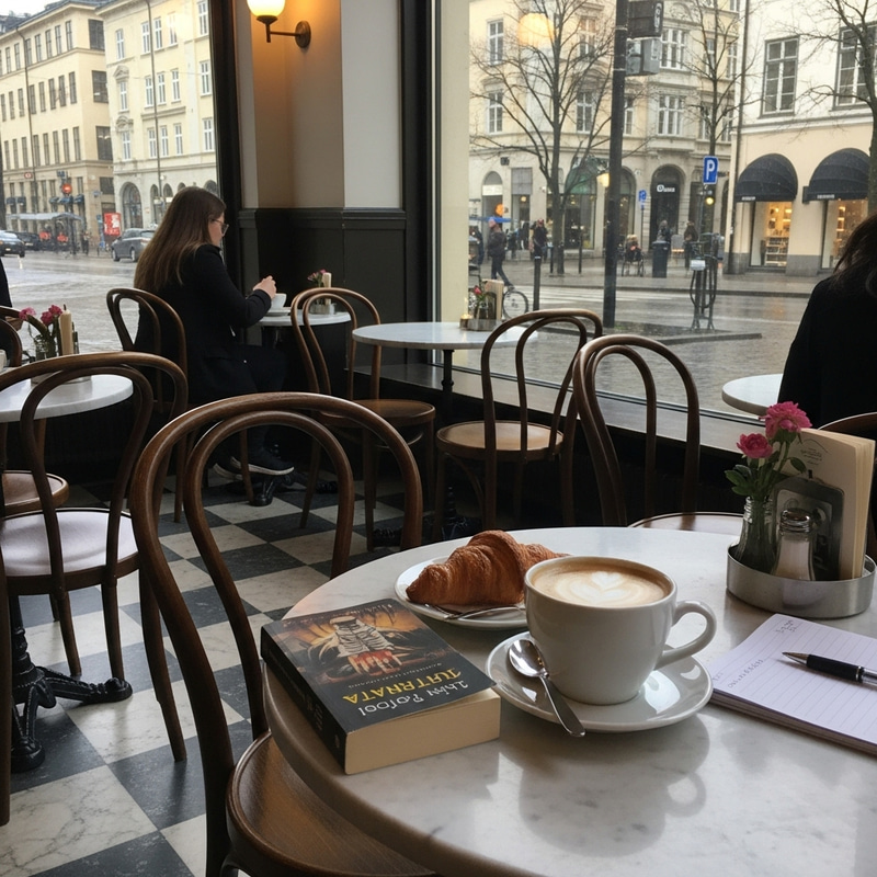 Cozy Café Scene with Caffè Latte, Croissant & Parisian Charm in Stockholm Cozy Café Scene with Caffè Latte, Croissant & Parisian Charm in Stockholm