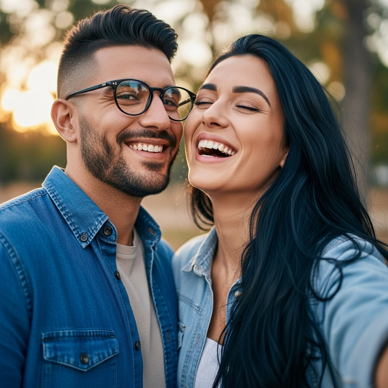 Happy Couple Photo | Man with Beard and Woman Laughing Happy Couple Photo | Man with Beard and Woman Laughing