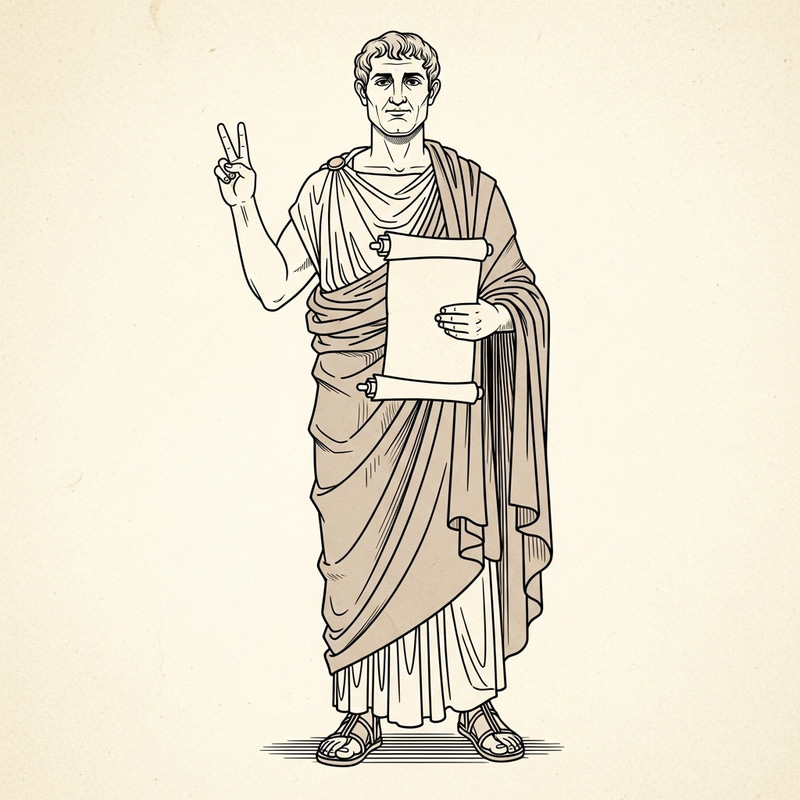 Aristotle Smiling Standing Pose Making Peace Sign Gesture