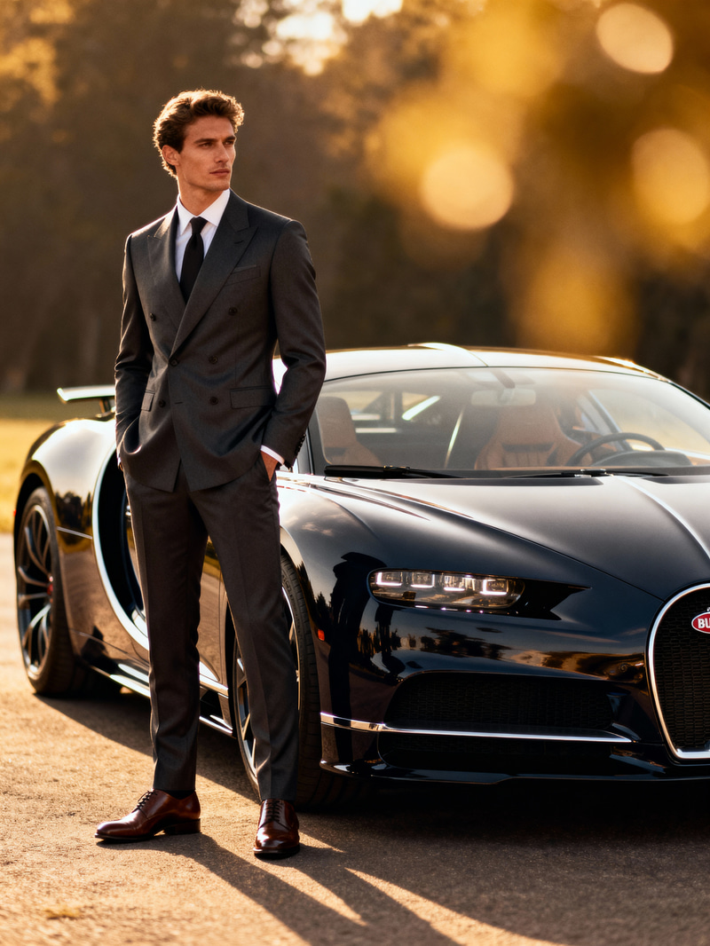 Luxury Model with Bugatti Sports Car