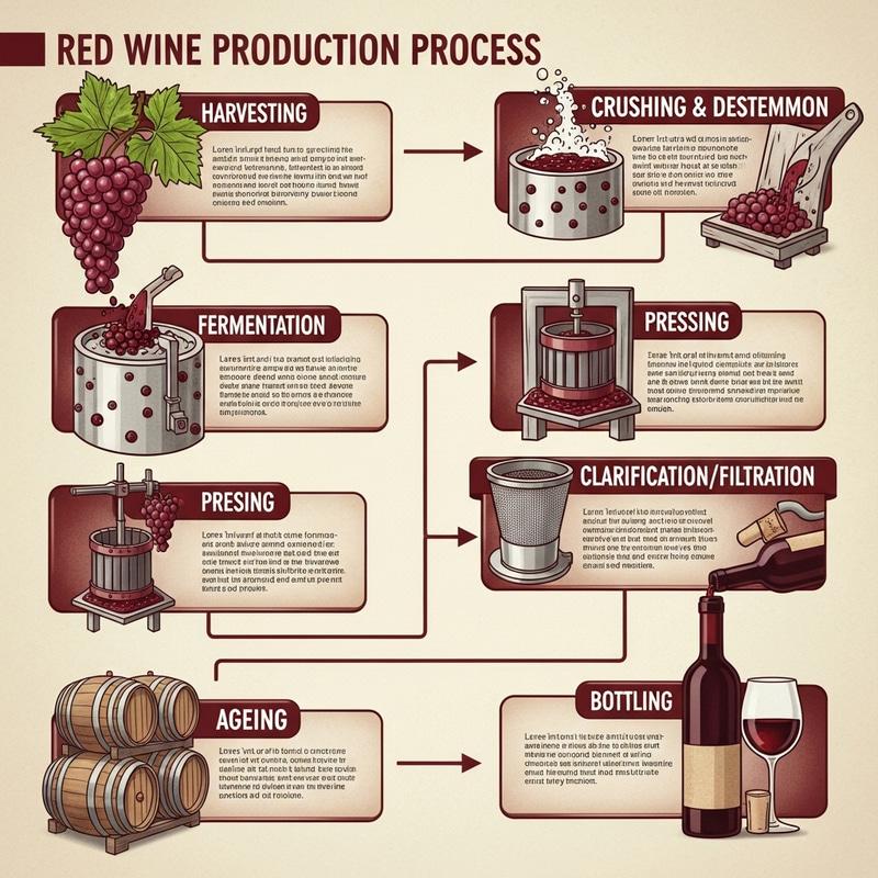 Red Wine Flowchart: Harvesting to Bottling Process Red Wine Flowchart: Harvesting to Bottling Process