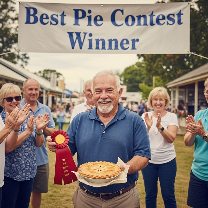 Vintage Photo: Elderly Man Joyfully Wins Best Pie Ribbon