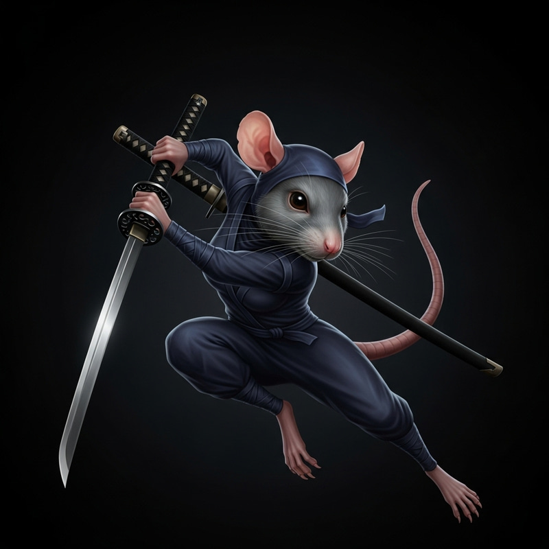Ninja Rat with Katanas: Stealthy Warrior in Action Ninja Rat with Katanas: Stealthy Warrior in Action