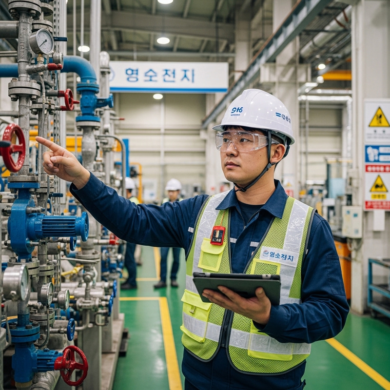 Korean Male Worker Safety Inspection - Safety Inspection by Korean Man Korean Male Worker Safety Inspection - Safety Inspection by Korean Man