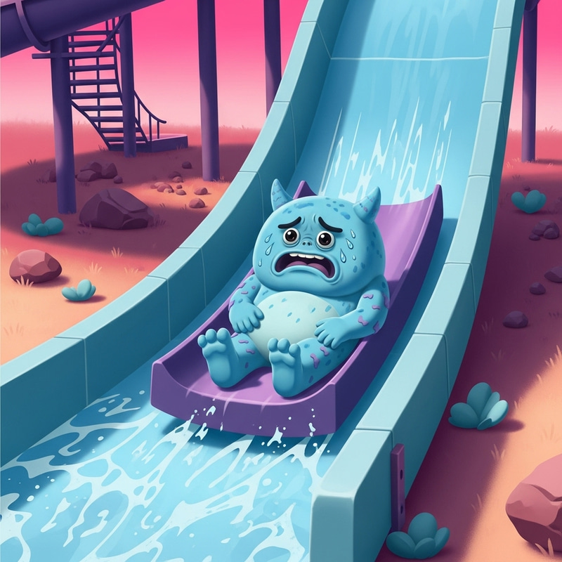 Regretful Monster Sliding Down Water Slide - Exciting Scene Regretful Monster Sliding Down Water Slide - Exciting Scene