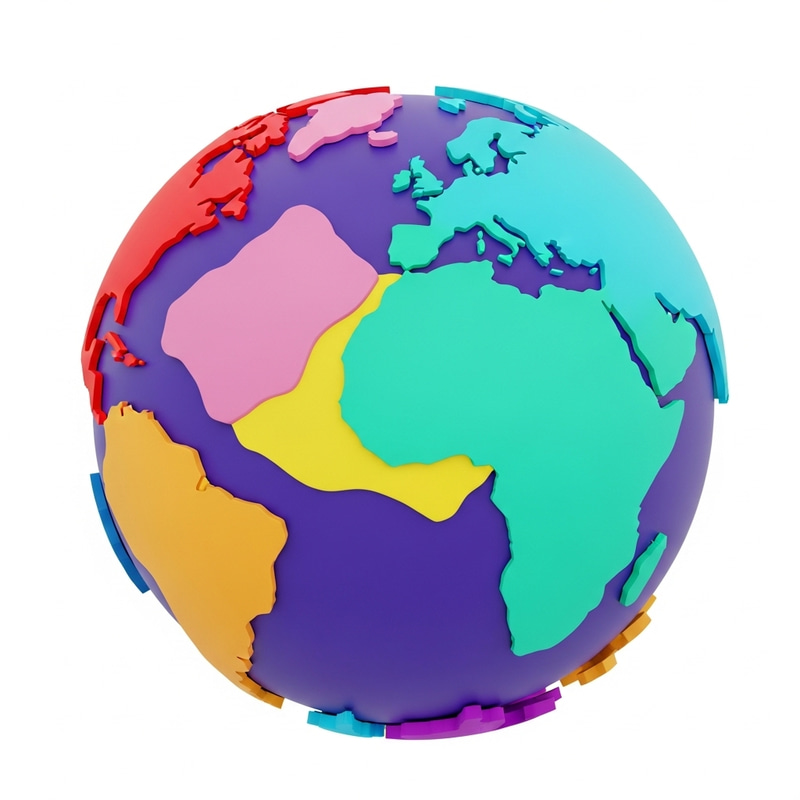 Vibrant Geometric Alien Planet - Colorful 3D Continent Map Vibrant Geometric Alien Planet - Colorful 3D Continent Map