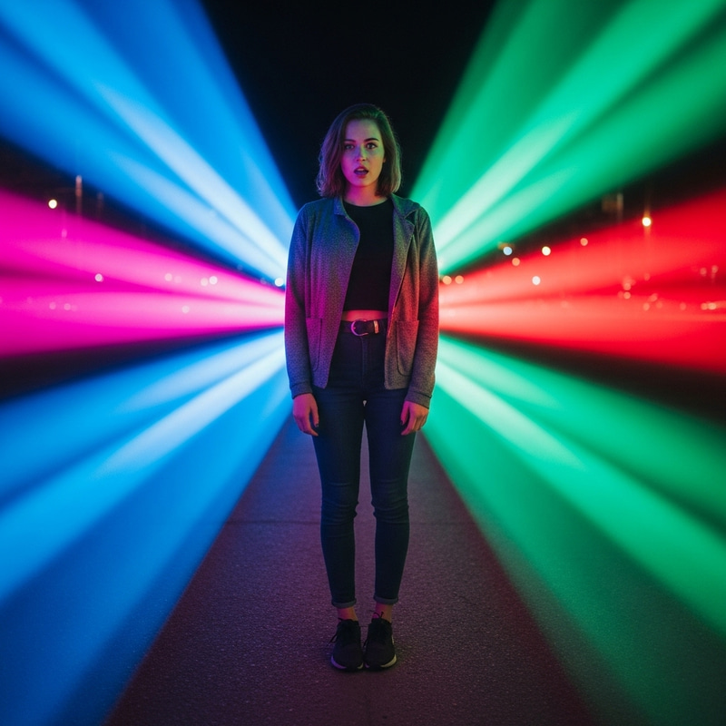 Neon Light Portrait of a Young Woman