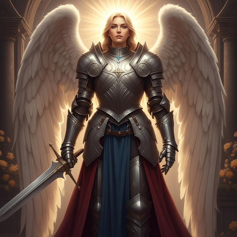 Divine Angel in Silver Armor | Celestial Renaissance Portrait Divine Angel in Silver Armor | Celestial Renaissance Portrait