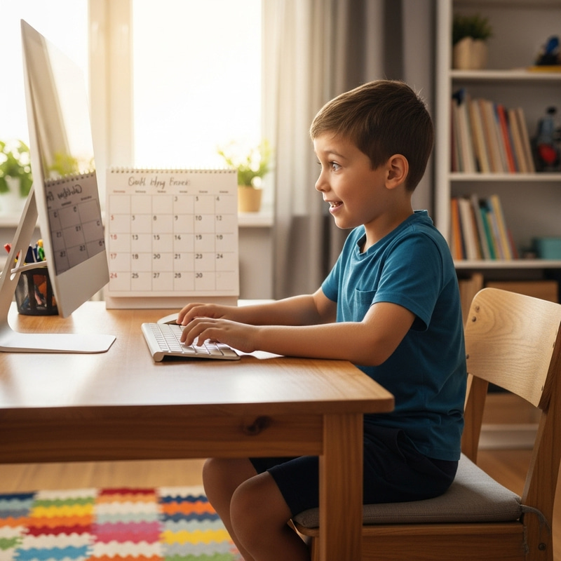 Young Boy Using Computer Daily | Modern Desktop Setup Young Boy Using Computer Daily | Modern Desktop Setup