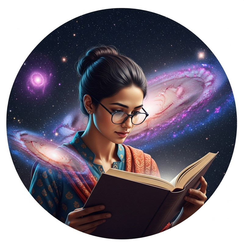 Cosmo Scholar: South Asian Female in Galaxy-Themed Profile Picture Cosmo Scholar: South Asian Female in Galaxy-Themed Profile Picture