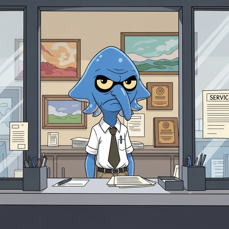 Cartoon Squidward as a Public Service Worker