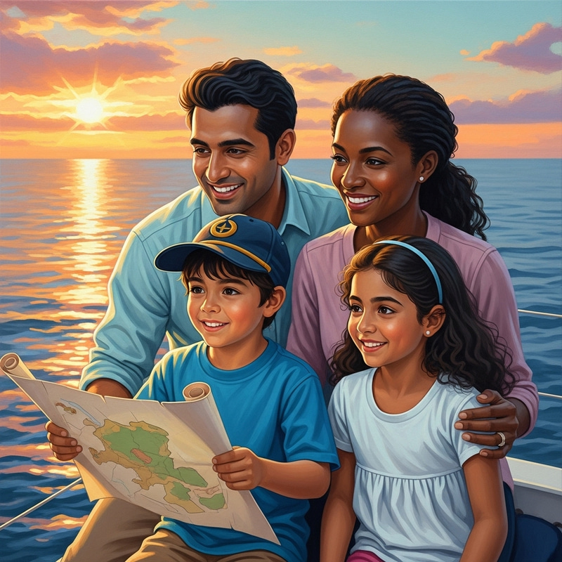 Family Boat Painting Captain Ship Imagery Life Adventure