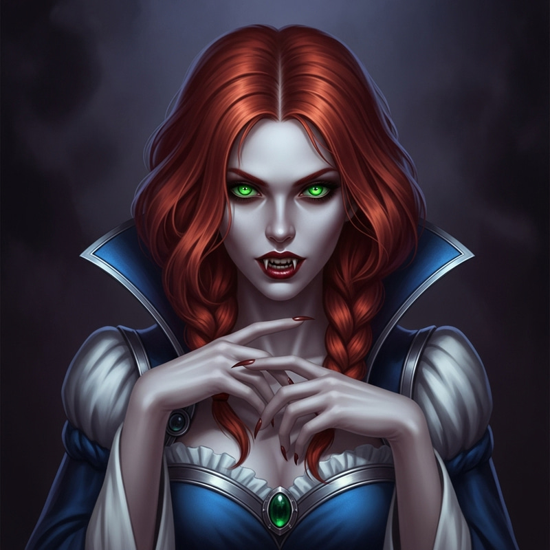 Triss Merigold: Female Vampire Sorceress in Blue Dress
