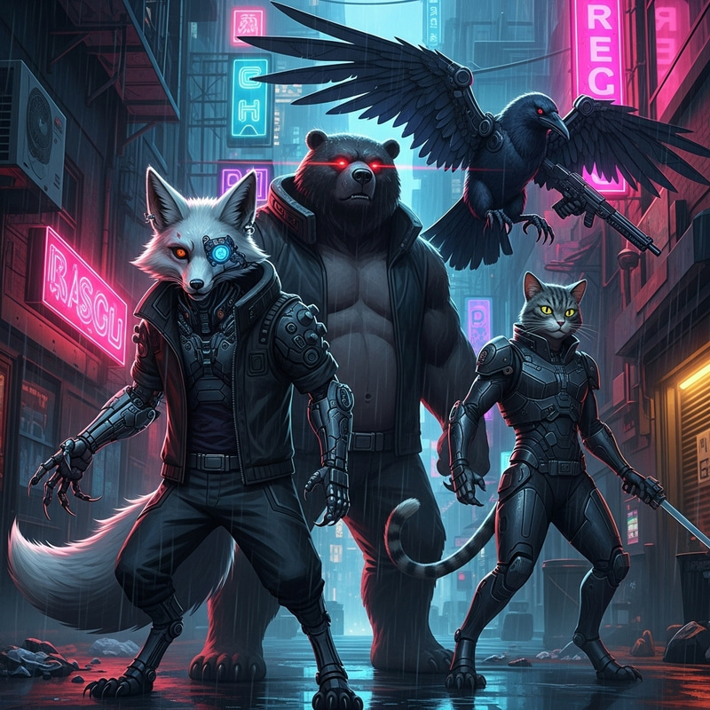 Cyberpunk Animal Gangster in Neon City | Futuristic Scene Cyberpunk Animal Gangster in Neon City | Futuristic Scene