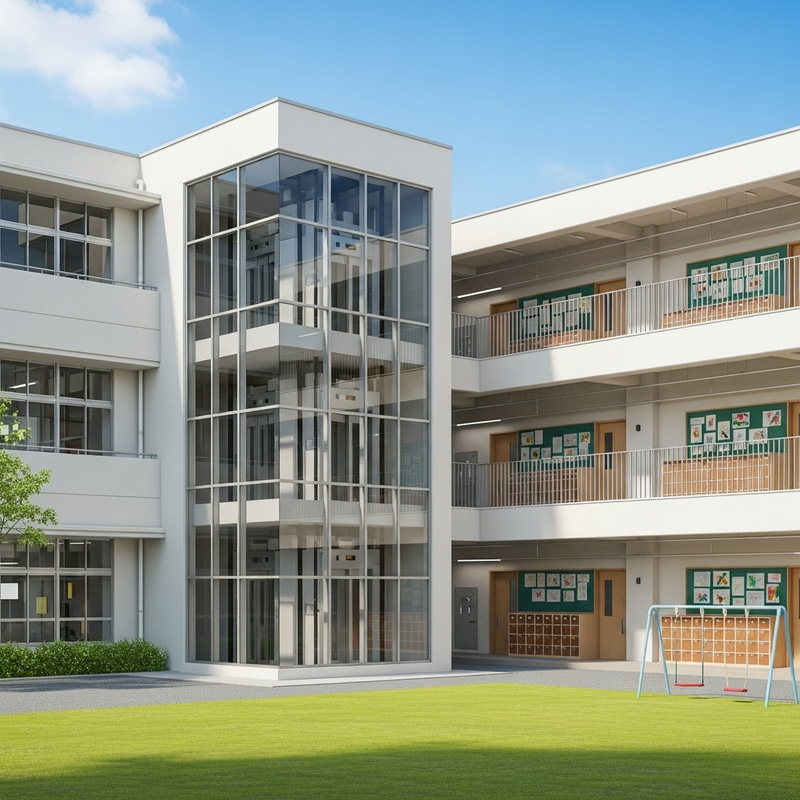 Modern Two-Story School Building with Elevators - Educational Facility Design Modern Two-Story School Building with Elevators - Educational Facility Design