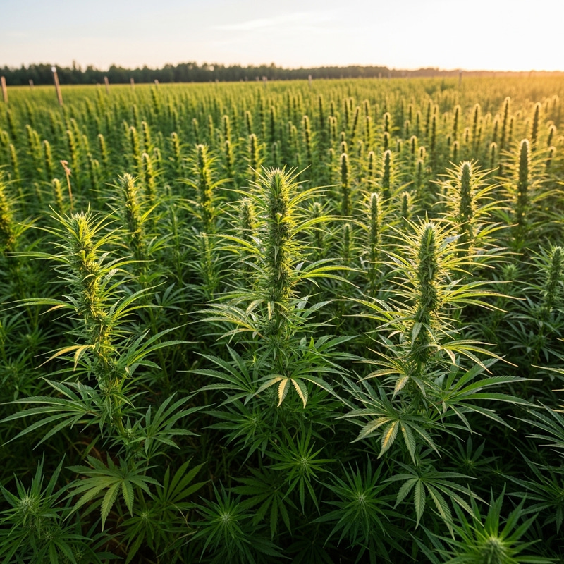 Tranquil Hemp Field: Towering Plants & Serrated Leaves Tranquil Hemp Field: Towering Plants & Serrated Leaves