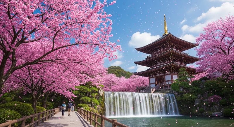 Beautiful Japanese Temple & Cherry Blossoms - HD Wallpaper Beautiful Japanese Temple & Cherry Blossoms - HD Wallpaper
