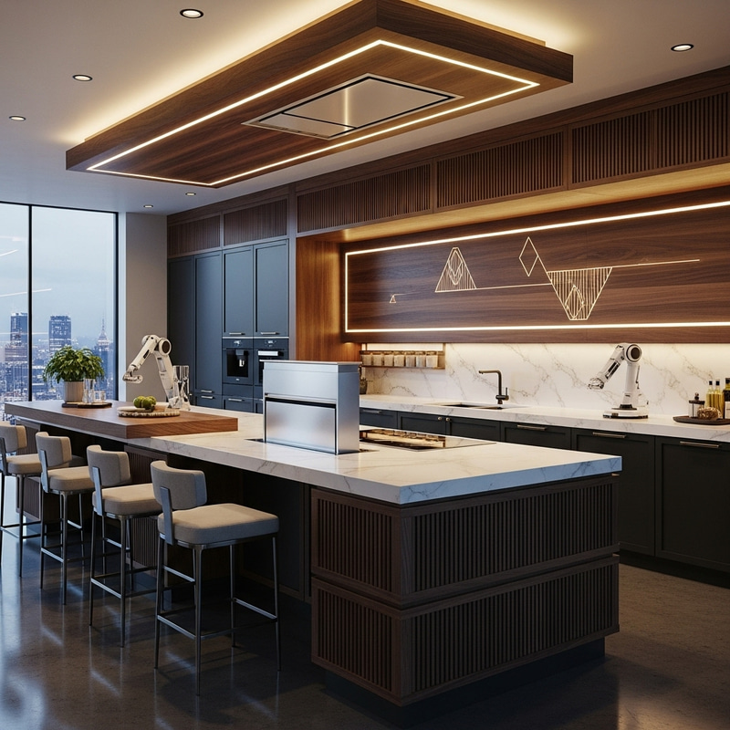 Realistic Futuristic Kitchen Design | High-End Wood Finishes
