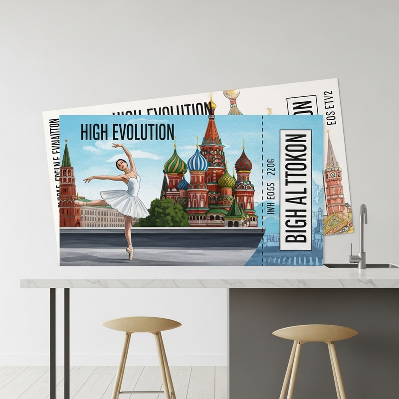 Nostalgic Ballet Ticket with Moscow Architectural Facades Nostalgic Ballet Ticket with Moscow Architectural Facades