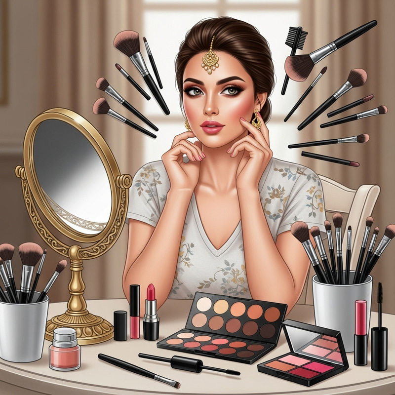 Beautiful South Asian Woman with Elegant Makeup Tools Beautiful South Asian Woman with Elegant Makeup Tools