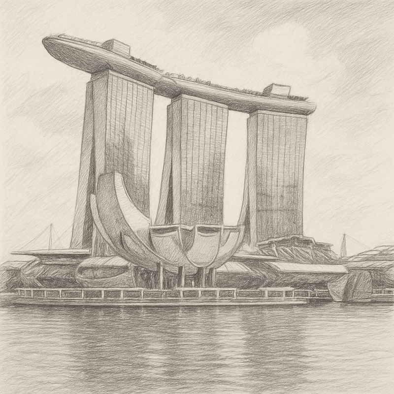 Pencil Drawing of Marina Bay Sands in Singapore