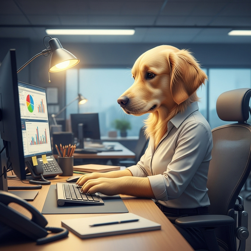 Golden Retriever Office Job: Corporate Scene with a Canine Twist Golden Retriever Office Job: Corporate Scene with a Canine Twist