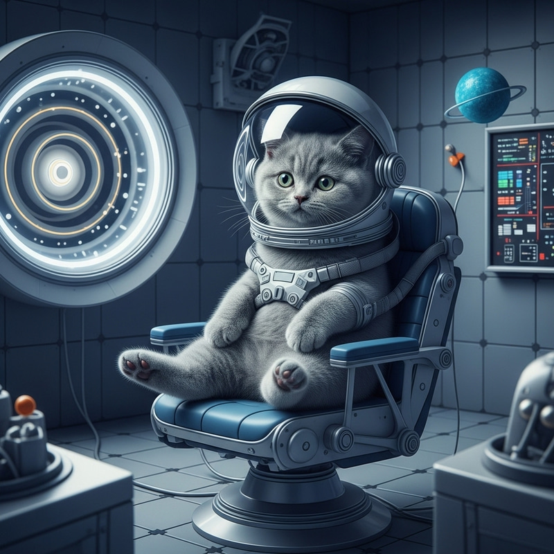 Gray British Kitten Training for Space Journey in Astronautics Lab Gray British Kitten Training for Space Journey in Astronautics Lab