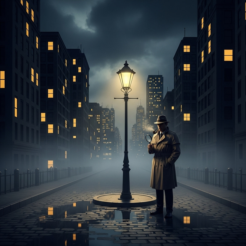 Noir Crime Scene: Mystery Under the Street Lamp