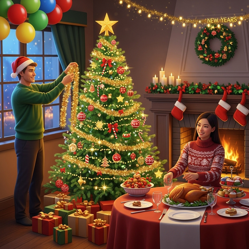 New Year Celebration with Festive Christmas Decor New Year Celebration with Festive Christmas Decor