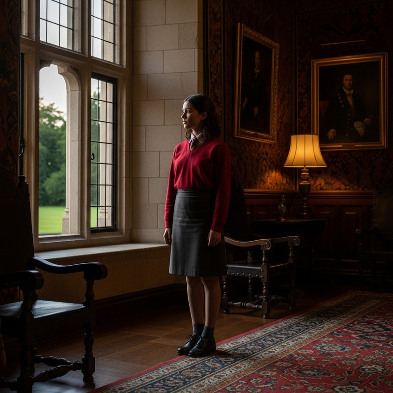 Young Brunette Girl in Grand Castle | Red Uniform Scene