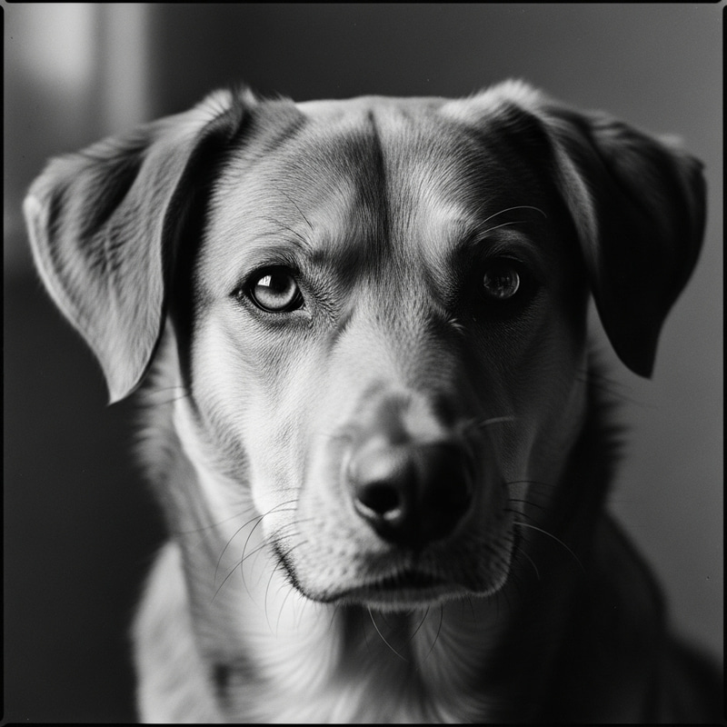 Vintage Portrait of Faithful Dog in Dramatic Black and White with Intense Gaze