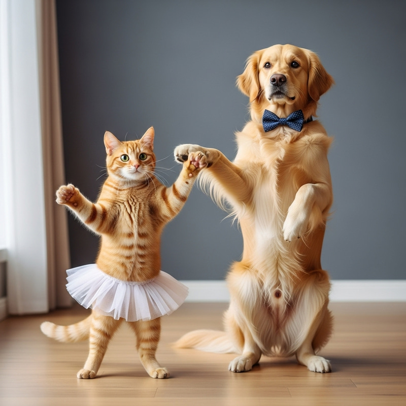 Cat and Golden Retriever Dance: Harmony and Camaraderie Cat and Golden Retriever Dance: Harmony and Camaraderie