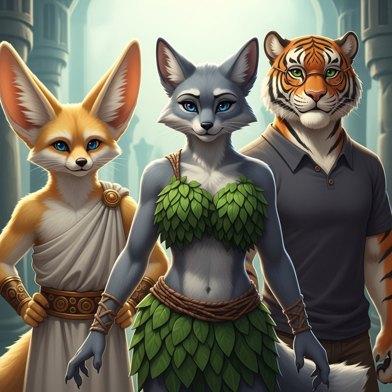 Anthropomorphic Fennec Fox, Vixen, and Tiger Art