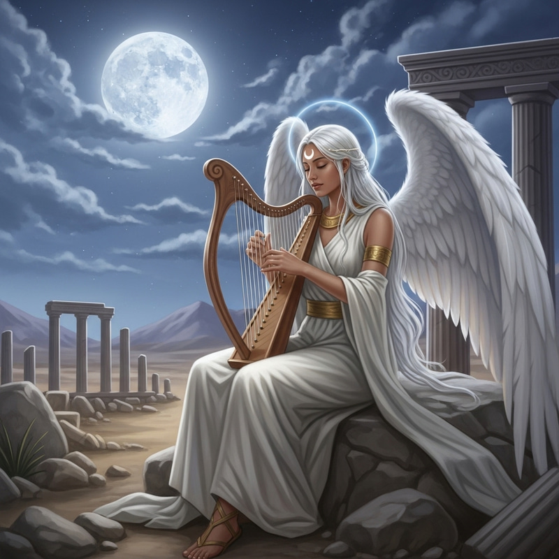 Serenity of a Greek Style Harpist with Angelic Wings Serenity of a Greek Style Harpist with Angelic Wings
