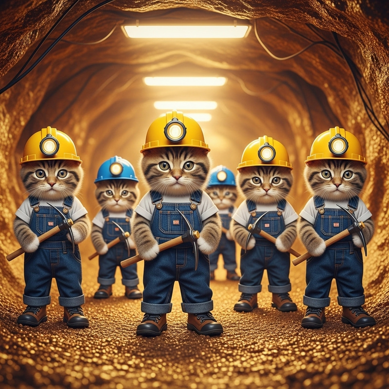 Kittens in Gold Mine - Adorable Miners in Overalls Kittens in Gold Mine - Adorable Miners in Overalls