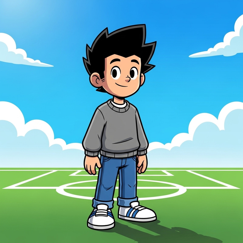 Cartoon Drawing of 8-Year-Old Boy Playing Soccer Cartoon Drawing of 8-Year-Old Boy Playing Soccer